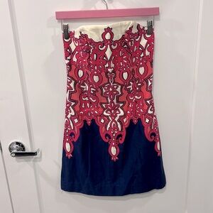 Vintage Lilly Pulitzer Strapless Cocktail Dress | Size 2 | Timeless Pink/Blue